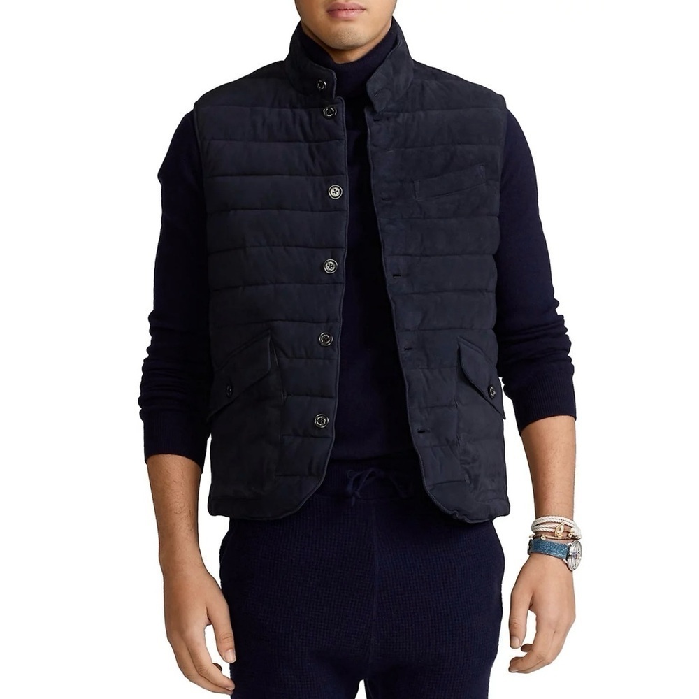 Polo Ralph Lauren Quilted Suede Vest Men’s Size XL Navy Blue Puffer New NWT - Picture 4 of 11